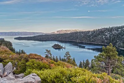 a view of a large lake in the mountains at Prima Del Norte - Hot tub Pool Table Arcade Game in South Lake Tahoe