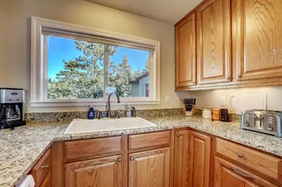 a kitchen with a sink and a window at Scenic Escape - BEST views of Lake Tahoe in Stateline