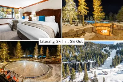 a collage of four pictures of a hotel room with a bed at Everline Resort & Spa Palisades- Forest View in Olympic Valley