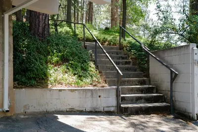 a set of stairs leading up to a building at Enjoy the outdoors 1st Apple hill exit Tahoe in Placerville