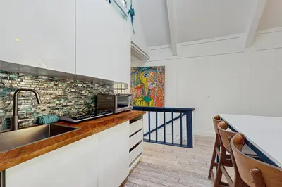 a kitchen with a sink and a counter at Family Friendly! Incline Village Condo with Foosball in Tyrolian Village