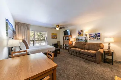 a living room with a bed and a couch at 212 Bldg B condo in Truckee