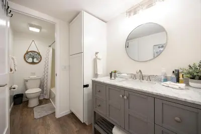 a bathroom with a sink and a mirror at 124 Bldg B studio in Truckee