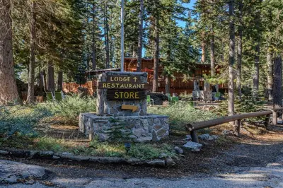 a sign in the middle of a forest at Kit Carson Lodge in Kit Carson