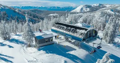 a ski lift on top of a snow covered mountain at Tahoe Townhome-Lake-Beach-Pool-Amenities in Incline Village
