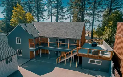 an aerial view of a house with a roof at #9 Lakeside Location Beach Access View BalconyDog in Kings Beach
