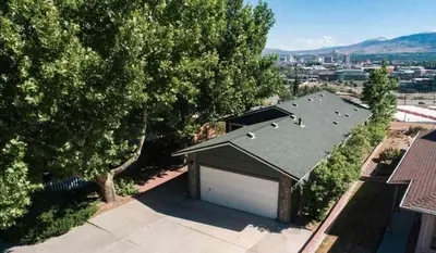an overhead view of a house with a garage at Special Rates-Skyline Escape-Reno-UNR-Tahoe in Reno