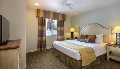 a hotel room with a bed and a television at Wyndham South Shore 2BR Apartment with Resort Access in Zephyr Cove