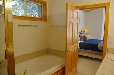 a bathroom with a tub and a bedroom with a bed at Going By Hauserman Rentals in Homewood