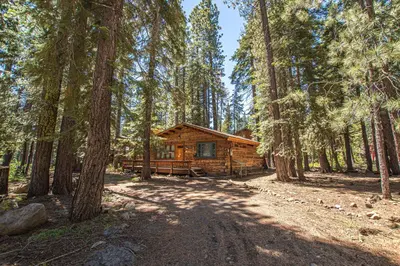 a log cabin in the middle of a forest at Plesums By Hauserman Rentals