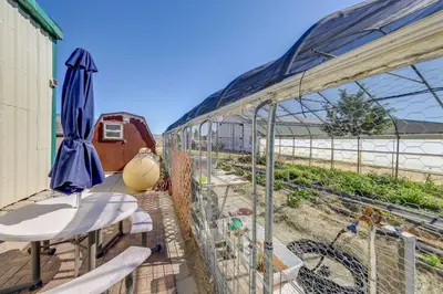 a glass greenhouse with a bike in it at 11 Mi to Heavenly Resort Pet-Friendly Tiny Home in Gardnerville
