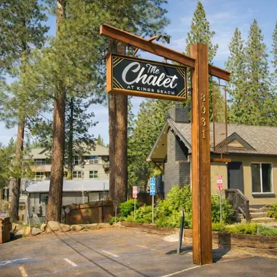 a sign for a hotel in front of a house at The Chalet at Kings Beach Unit 4 in Kings Beach