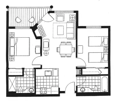 a black and white floor plan of a house at Sunstone # 329 in Mammoth Lakes