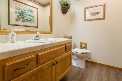 a bathroom with a sink and a toilet at Snowcreek #474 in Mammoth Lakes