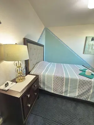 a bedroom with a bed and a table with a lamp at Peaceful Private Room in Sparks in Sparks