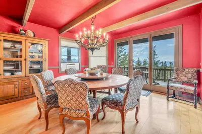 a dining room with a table and chairs at South Tahoe Haven Views Comfort Fun in South Lake Tahoe