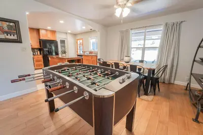 a living room with a foosball table at Riverside Retreat in Three Rivers - Natures Paradise in Three Rivers