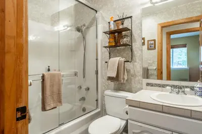 a bathroom with a toilet and a shower and a sink at North Shore - Forest Haven in Kings Beach