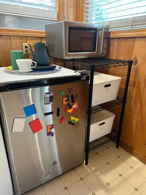 a refrigerator in a kitchen with a microwave at Palisades, Lake Tahoe, Tahoe City, Hot Tub, Dogs OK in Tahoe City