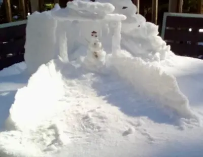 two snowmen are standing in a snow house at Palisades, Lake Tahoe, Tahoe City, Hot Tub, Dogs OK in Tahoe City
