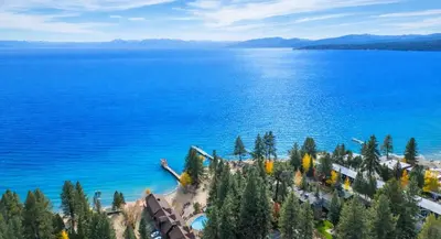 an aerial view of a large body of water at Tahoe Edgelake Beach Club by Coolvacay in Tahoe Vista