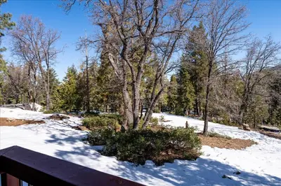 a tree in the snow next to a fence at (A109) Studio Condominiums in Yosemite West