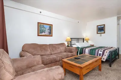a living room with a couch and a bed at (A109) Studio Condominiums in Yosemite West