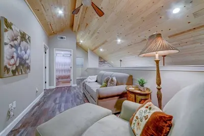 a living room with two couches and a lamp at Butterfly View Retreat - 45 Min to Yosemite in Mariposa
