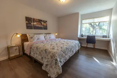 a bedroom with a bed and a window at Moonrise Retreat, SPA, Near Yosemite & Bass Lake in Oakhurst