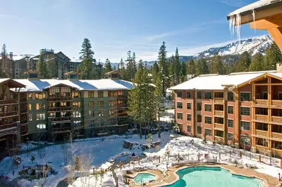 an aerial view of a resort in the snow at Village 1209 in Mammoth Lakes