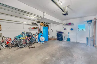 a garage with a bunch of bikes parked in it at South Lake Retreat Deck Dock & Game Table in South Lake Tahoe