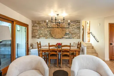 a dining room with a table and chairs at Prime Sequoia Stay Pool Hot Tub Sauna Views in Three Rivers