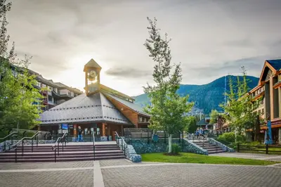 a building with a clock tower on top of it at WilderNest in Stateline