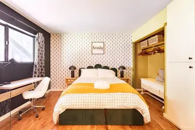 a bedroom with a bed and a desk at 3390 Pine Hill Road home in South Lake Tahoe
