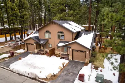 an aerial view of a house in the snow at Meadow Chalet townhouse in South Lake Tahoe