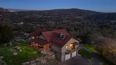 an overhead view of a house with a roof at Sierra Mountain View Retreat in Coarsegold