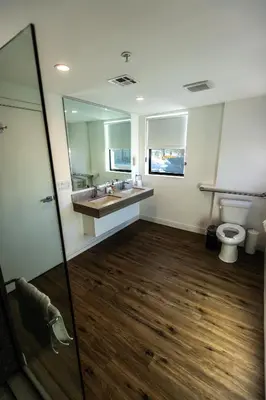 a bathroom with a sink and a toilet at The Sierra House in Mammoth Lakes