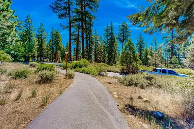 a path in the middle of a field with trees at Cozy Kings Run Condo in Tahoe Vista