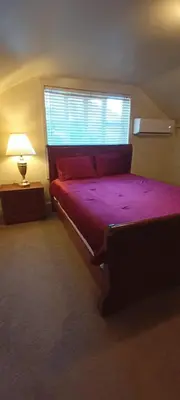 a bedroom with a large bed and a window at Historic Reno Home in Reno