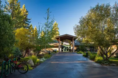 a building with bikes parked in front of it at The Treetop Retreat in Incline Village