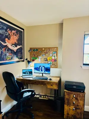 an office with a desk with a laptop and a chair at Canyon Ridge Retreat in Folsom