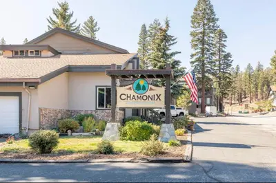 a sign for a chamonix sign in front of a building at Chamonix 17 in Mammoth Lakes