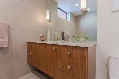 a bathroom with a sink and a mirror at 88 Bridges Lane in Mammoth Lakes