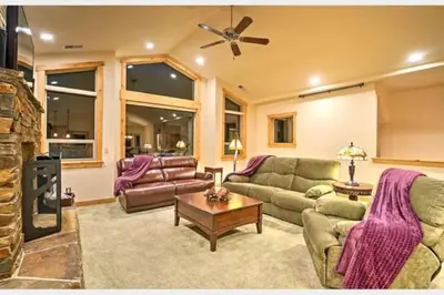 a living room with a couch and a table at The Salty Pine - Pool Table, Small Dogs, 4 Bedrms in South Lake Tahoe