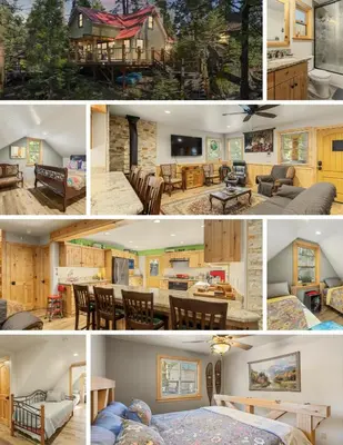 a collage of photos of a house at Big Foot Hide Out Shaver Lake Mts in Shaver Lake