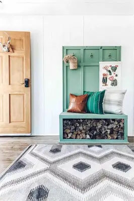 a room with a bench with pillows and a door at Yosemite Boho Bungalow, Pet Friendly & Mtn Views! in Coarsegold