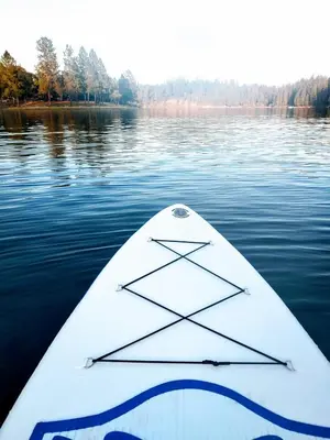 a close up of the back of a boat in the water at Cozy Lake View 4Bd 2,5Br Retreat in 5 Acres, Hot Tub and more in Auburn