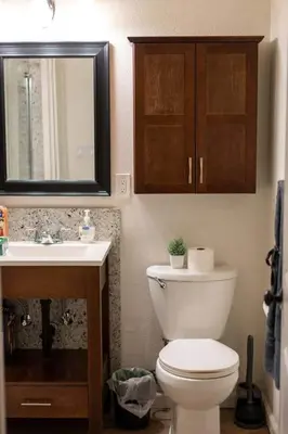 a bathroom with a toilet and a sink and a mirror at Kipps Hill Haven B — Folsom Lake Escape in El Dorado Hills