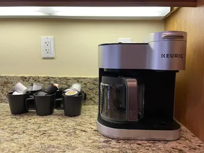 a coffee maker sitting on top of a counter at Lodges 1123 in Mammoth Lakes