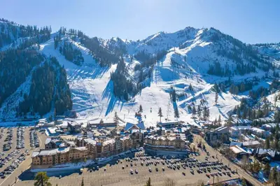 an aerial view of a ski resort in the snow at 3BR Condo in Village at Palisades - Premier in Olympic Valley